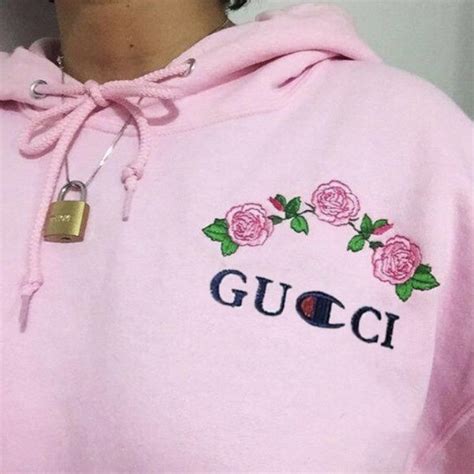 gucci champion hoodie with rose embroidery|8 Gucci Fashion Dupes That Look Like The Real Deal .